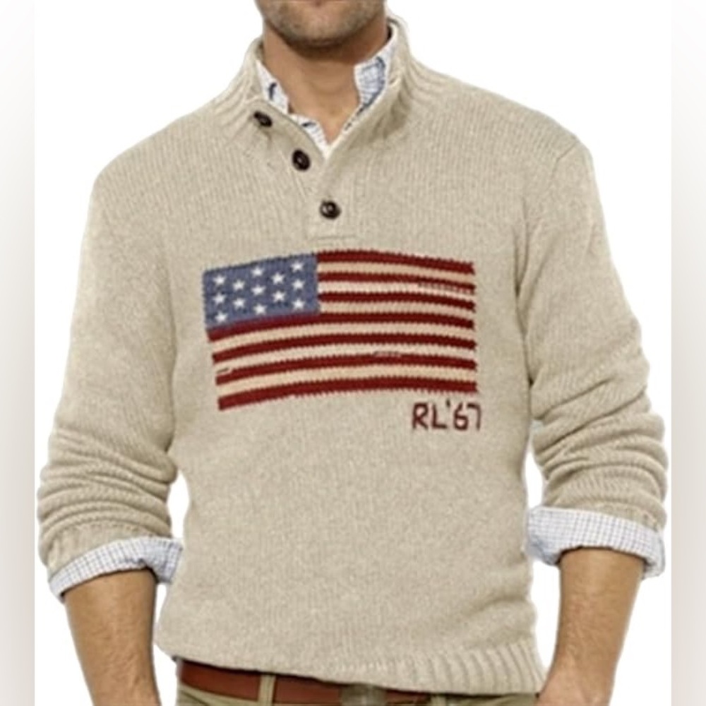 Vintage Ralph Lauren Polo RL67 Men's American Flag Sweater XL